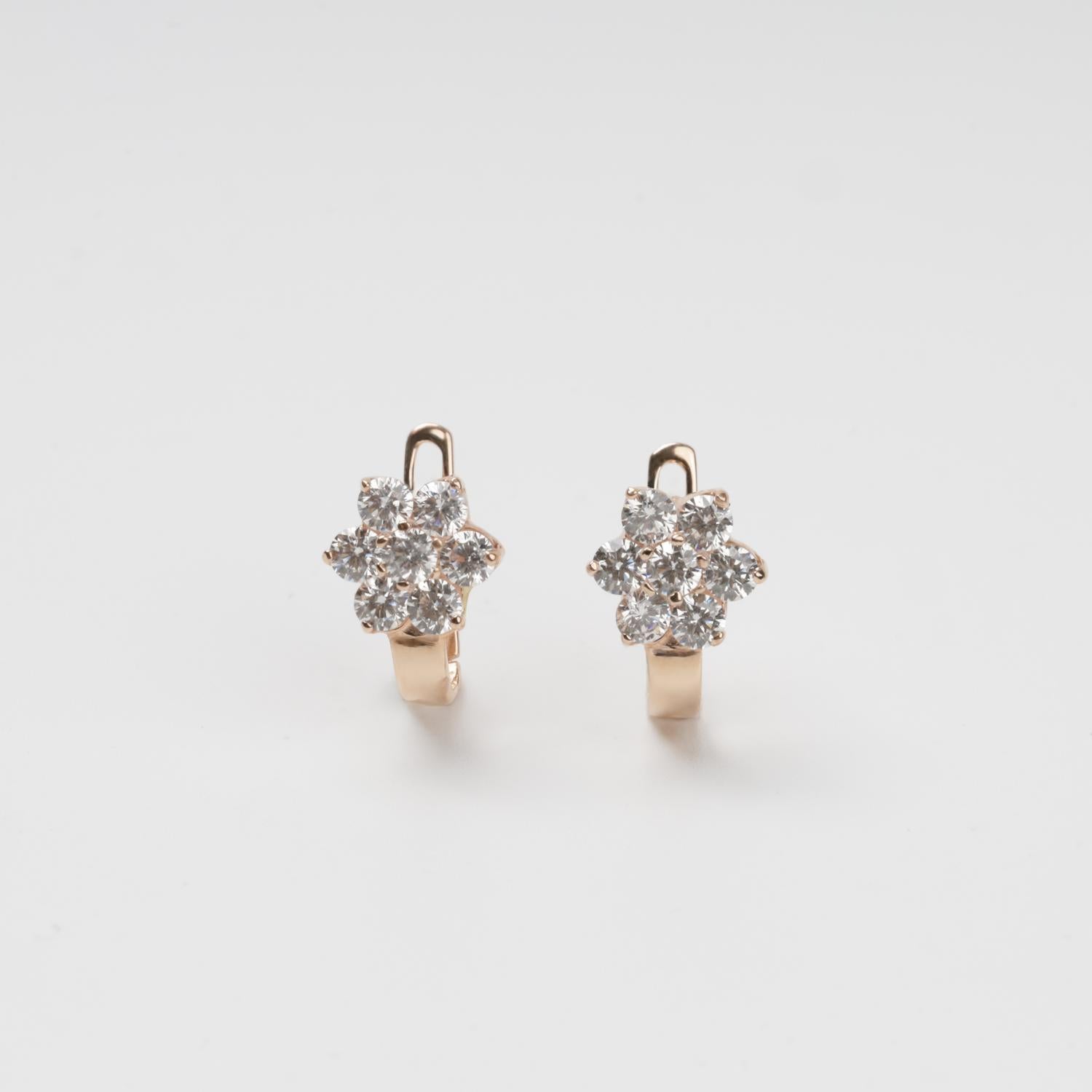 Rose gold 585 flower cluster stud earrings with cubic zirconia - Kabluchka Jewelry Store