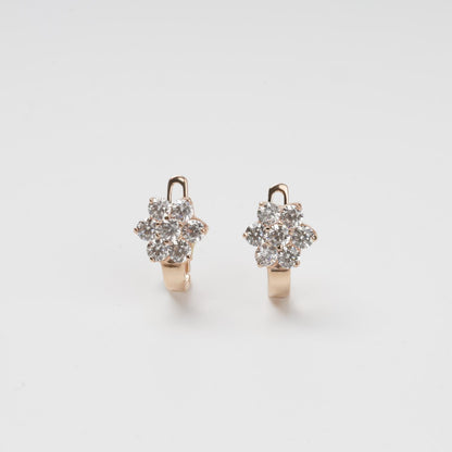 Rose gold 585 flower cluster stud earrings with cubic zirconia - Kabluchka Jewelry Store