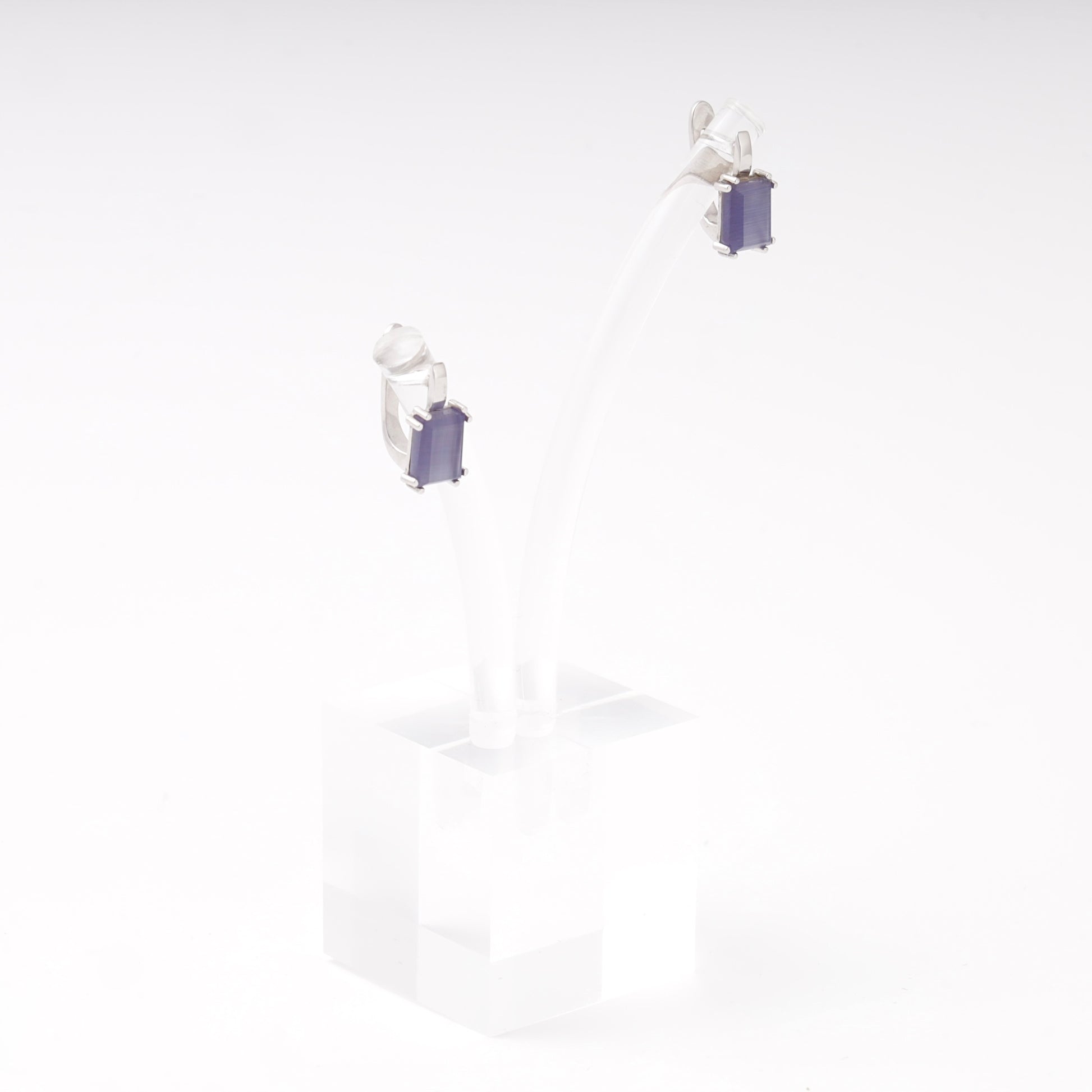 Silver 925 earrings with ulexite, side view — Kabluchka