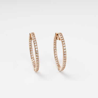 Rose gold hoop earrings with cubic zirconia 14K 585 | Kabluchka