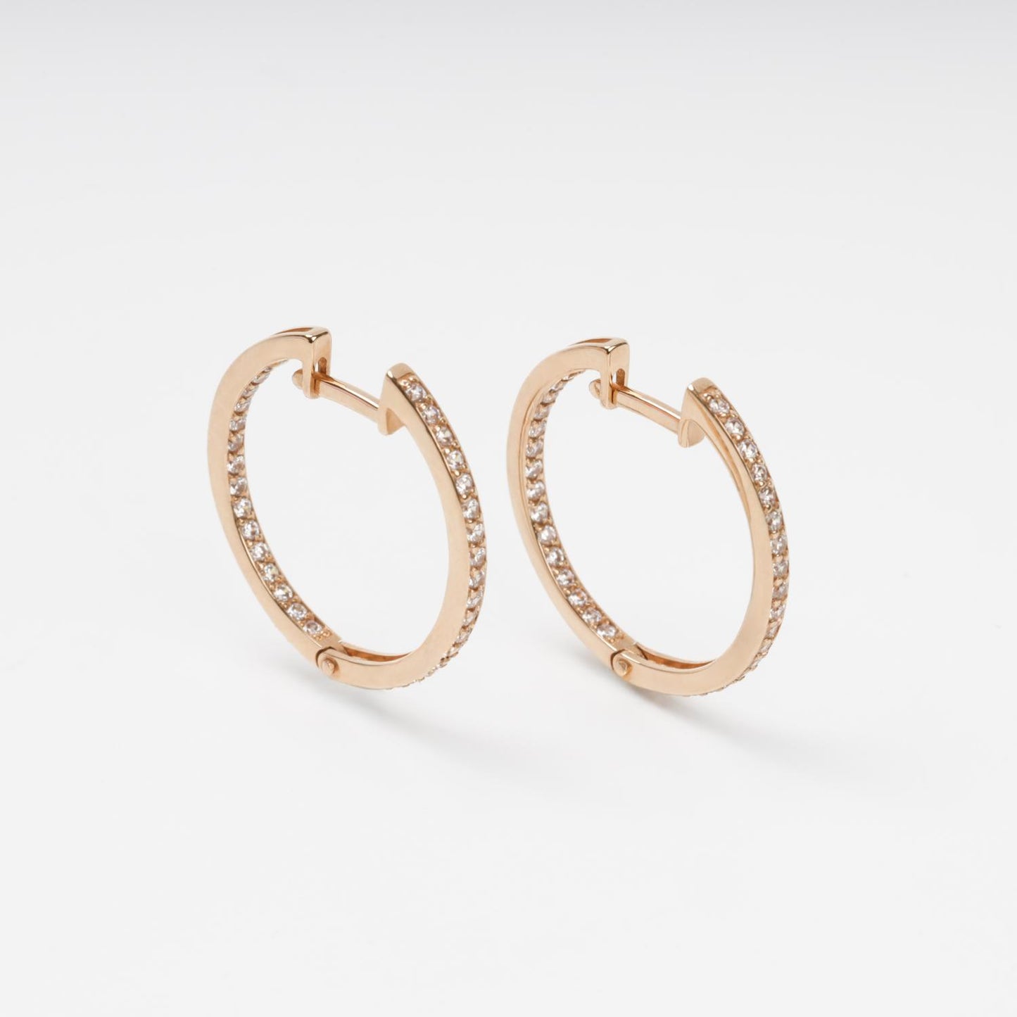 Rose gold hoop earrings prong set cubic zirconia | Kabluchka