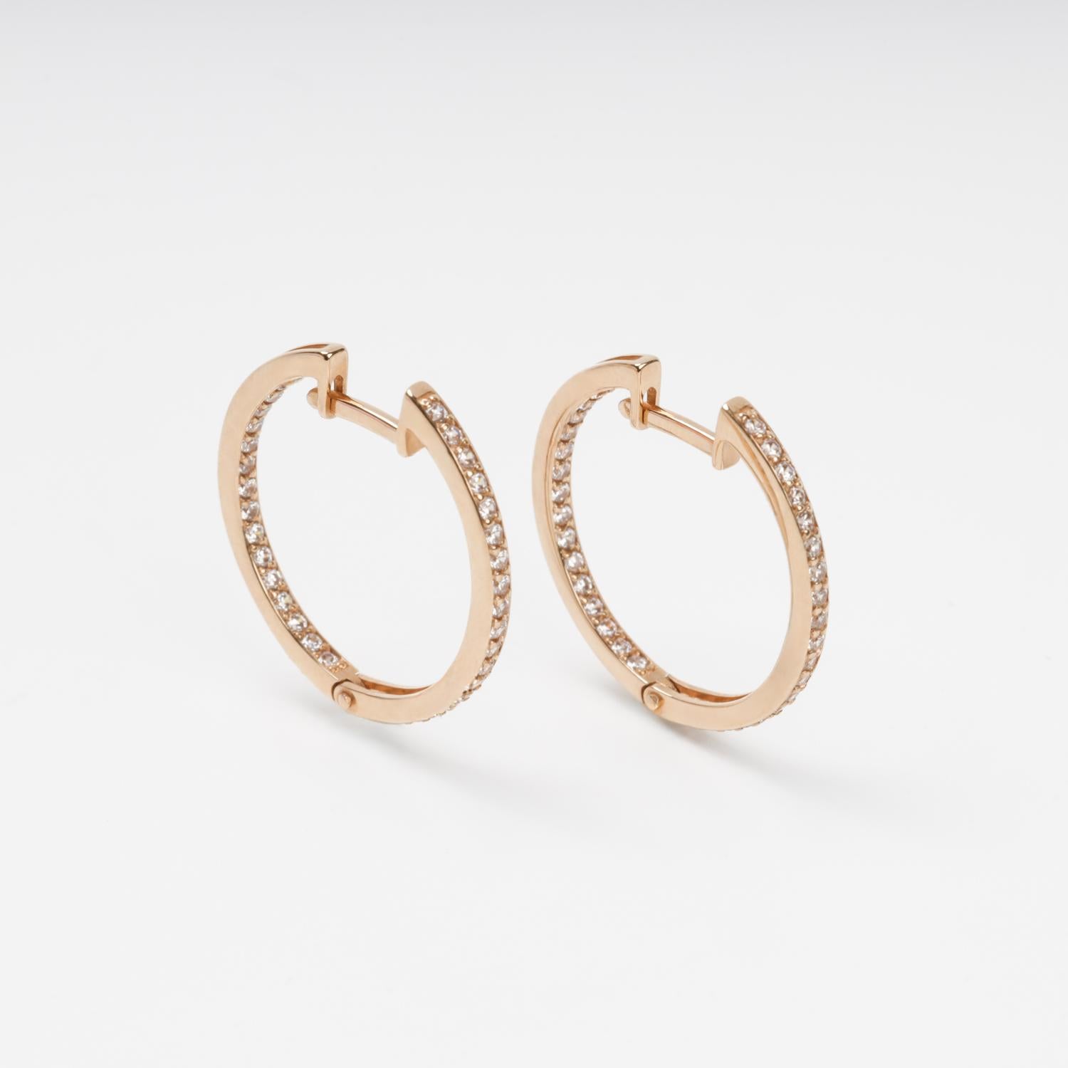Rose gold hoop earrings prong set cubic zirconia | Kabluchka