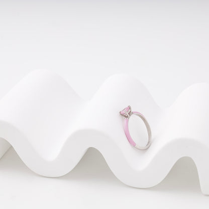 Pink enamel silver 925 ring with heart cubic zirconia — Kabluchka