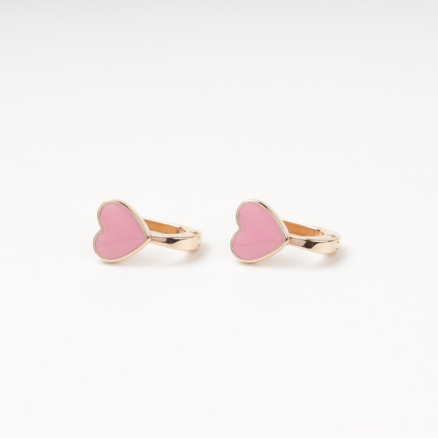 Children's rose gold heart earrings 585, side view - Kabluchka