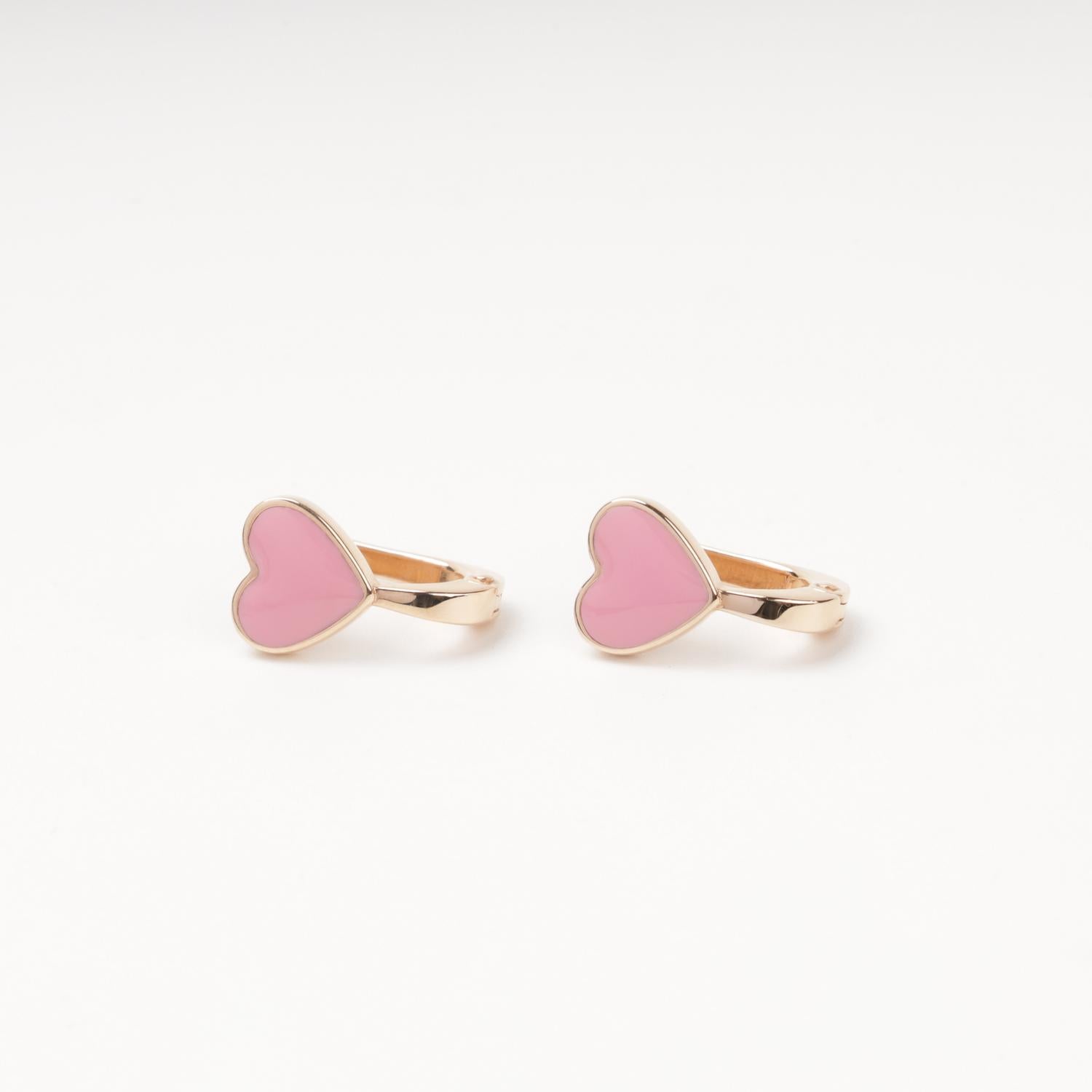 Children's rose gold heart earrings 585, side view - Kabluchka