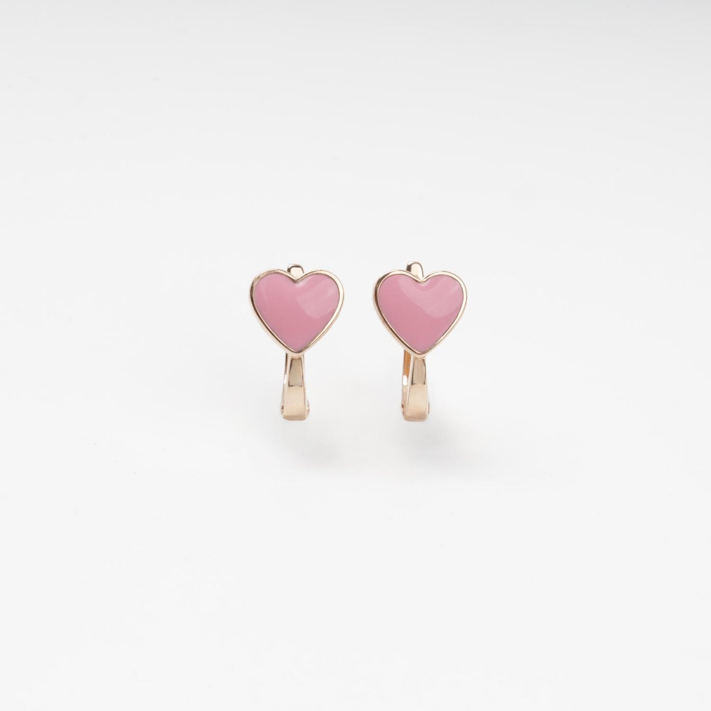 Children's 14K rose gold heart drop earrings with pink enamel - Kabluchka Jewelry Store