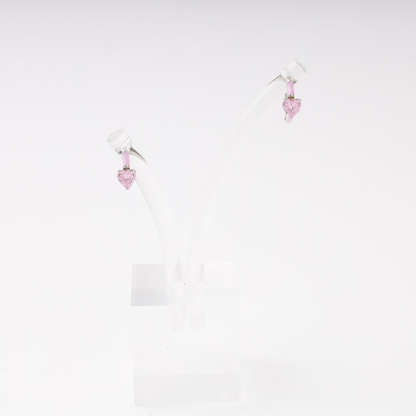 Silver 925 huggie earrings with pink enamel detail — Kabluchka