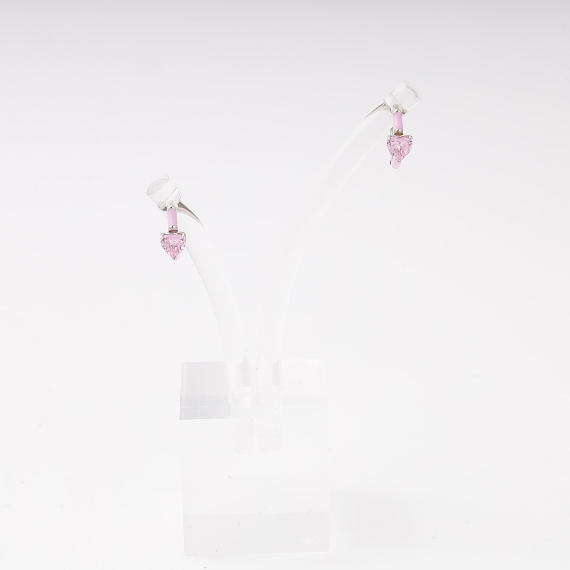 Silver 925 huggie earrings with pink enamel detail — Kabluchka
