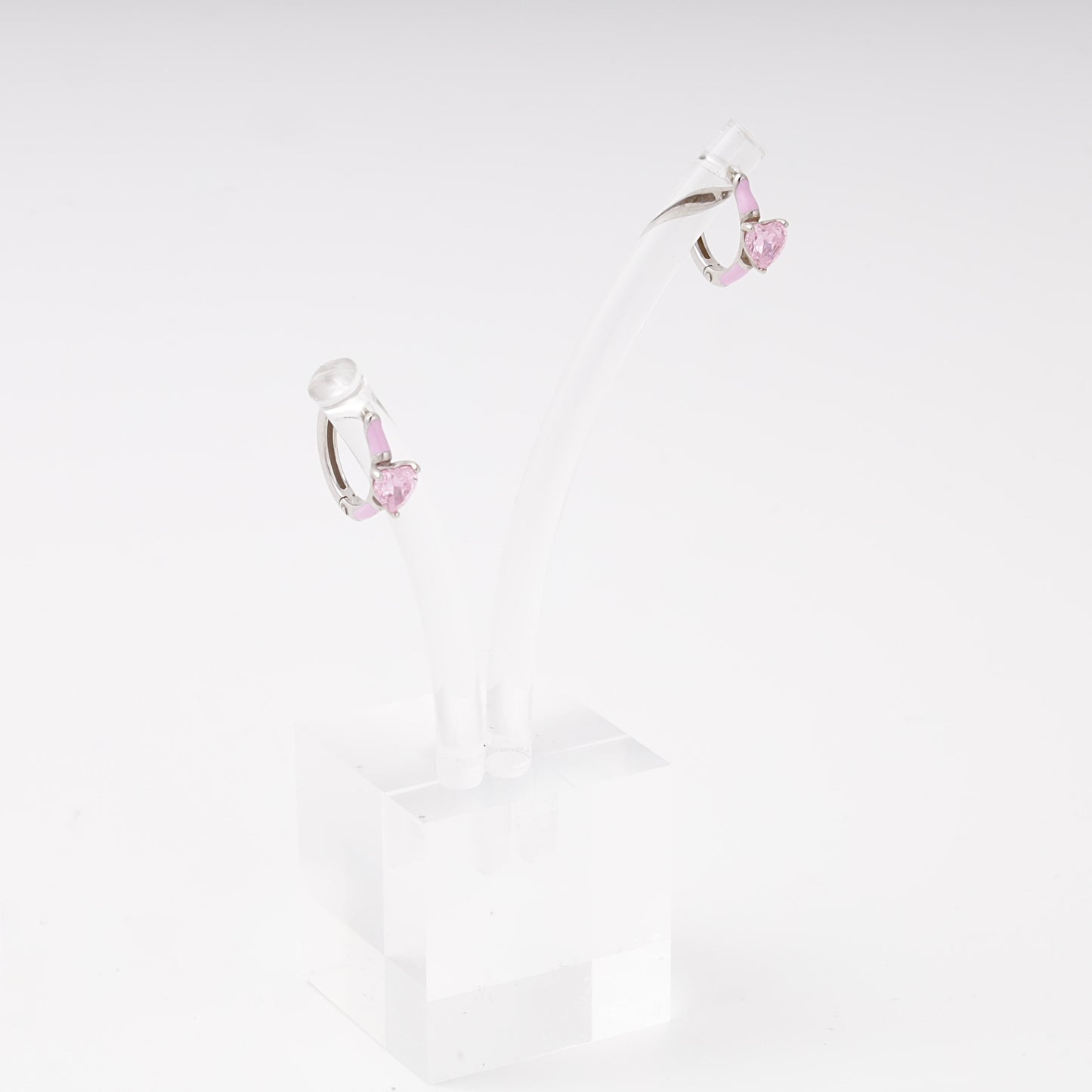 Pink heart cubic zirconia huggie earrings silver 925 — Kabluchka