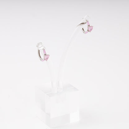 Pink heart cubic zirconia huggie earrings silver 925 — Kabluchka