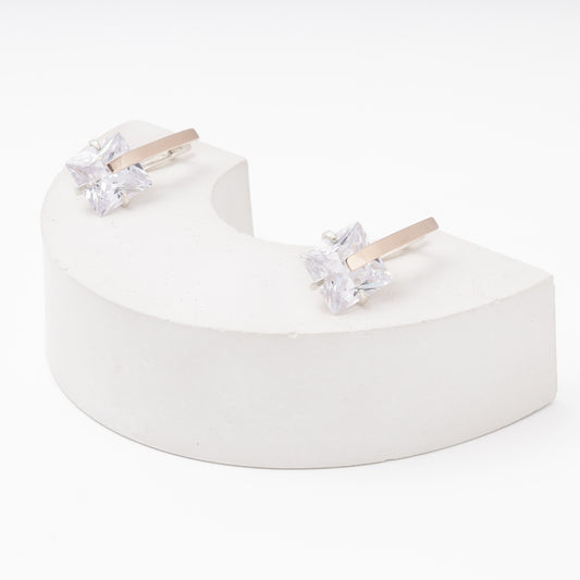 Large princess CZ statement earrings — silver and gold — Kabluchka