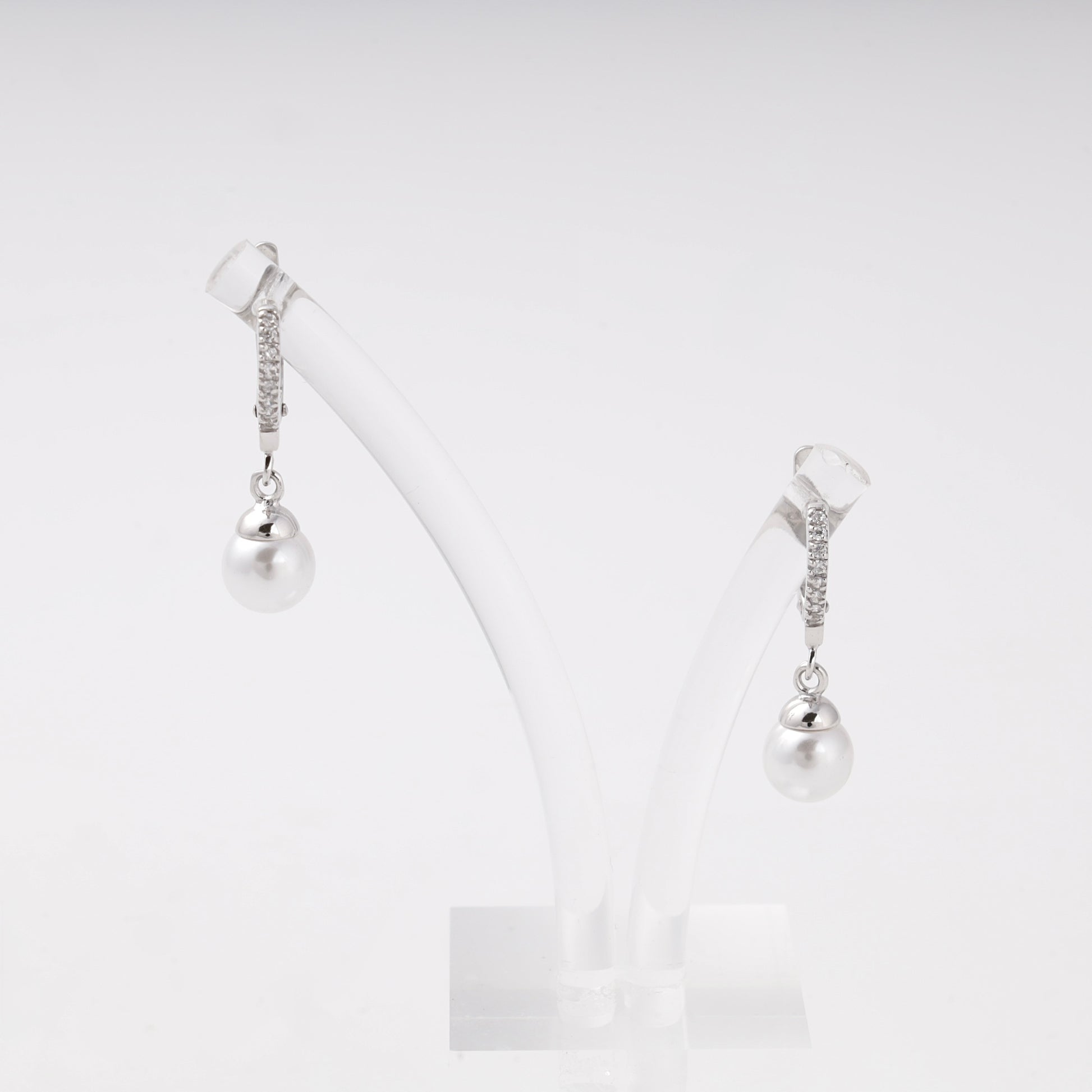 Silver 925 pearl drop earrings with CZ — view 1 — Kabluchka