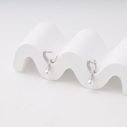 Silver 925 pearl drop earrings with CZ — view 2 — Kabluchka