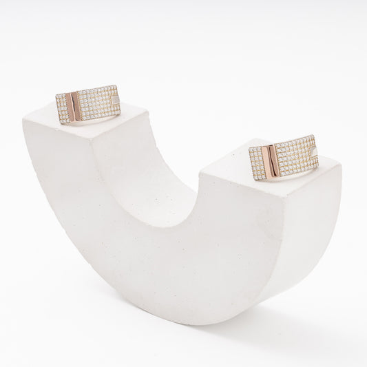 Silver 925 two-tone pavé earrings pair front view — Kabluchka