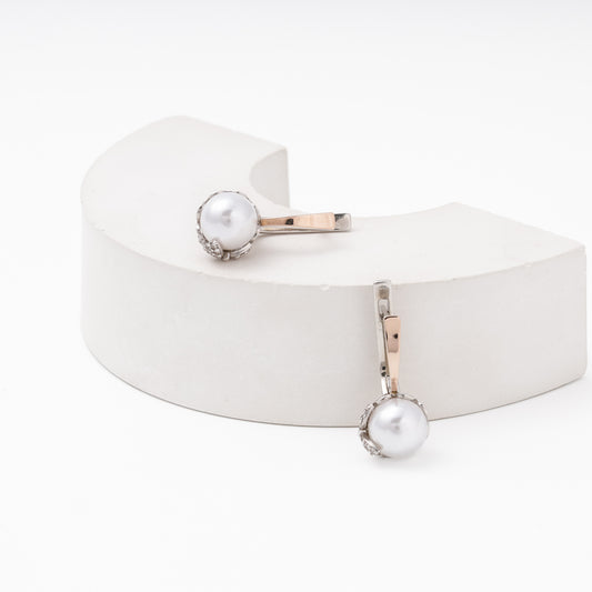 Silver 925 drop earrings with imitation pearl and CZ crown — Kabluchka