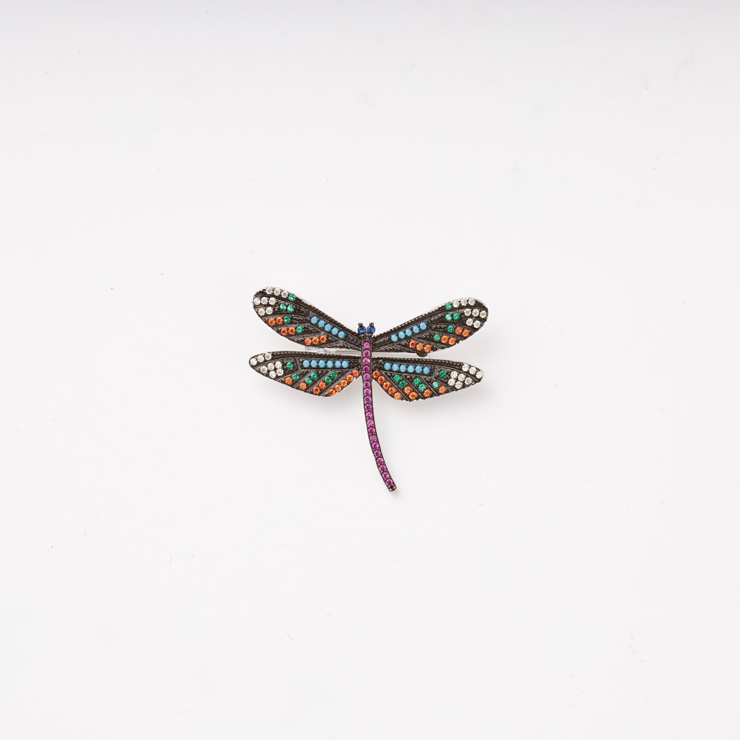 Silver 925 dragonfly brooch with multicolor cubic zirconia — Kabluchka