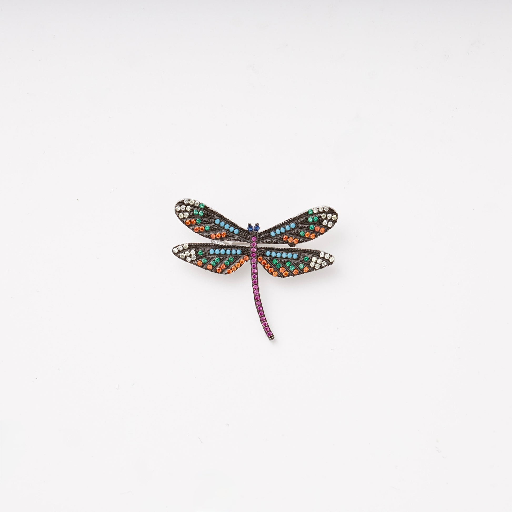 Silver 925 dragonfly brooch with multicolor cubic zirconia — Kabluchka
