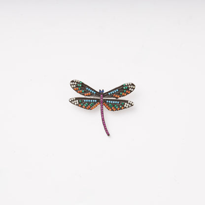 Silver 925 dragonfly brooch with multicolor cubic zirconia — Kabluchka