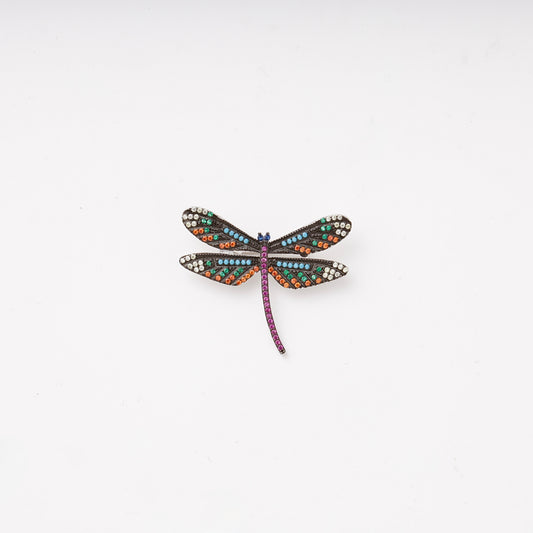 Silver 925 dragonfly brooch with multicolor cubic zirconia — Kabluchka