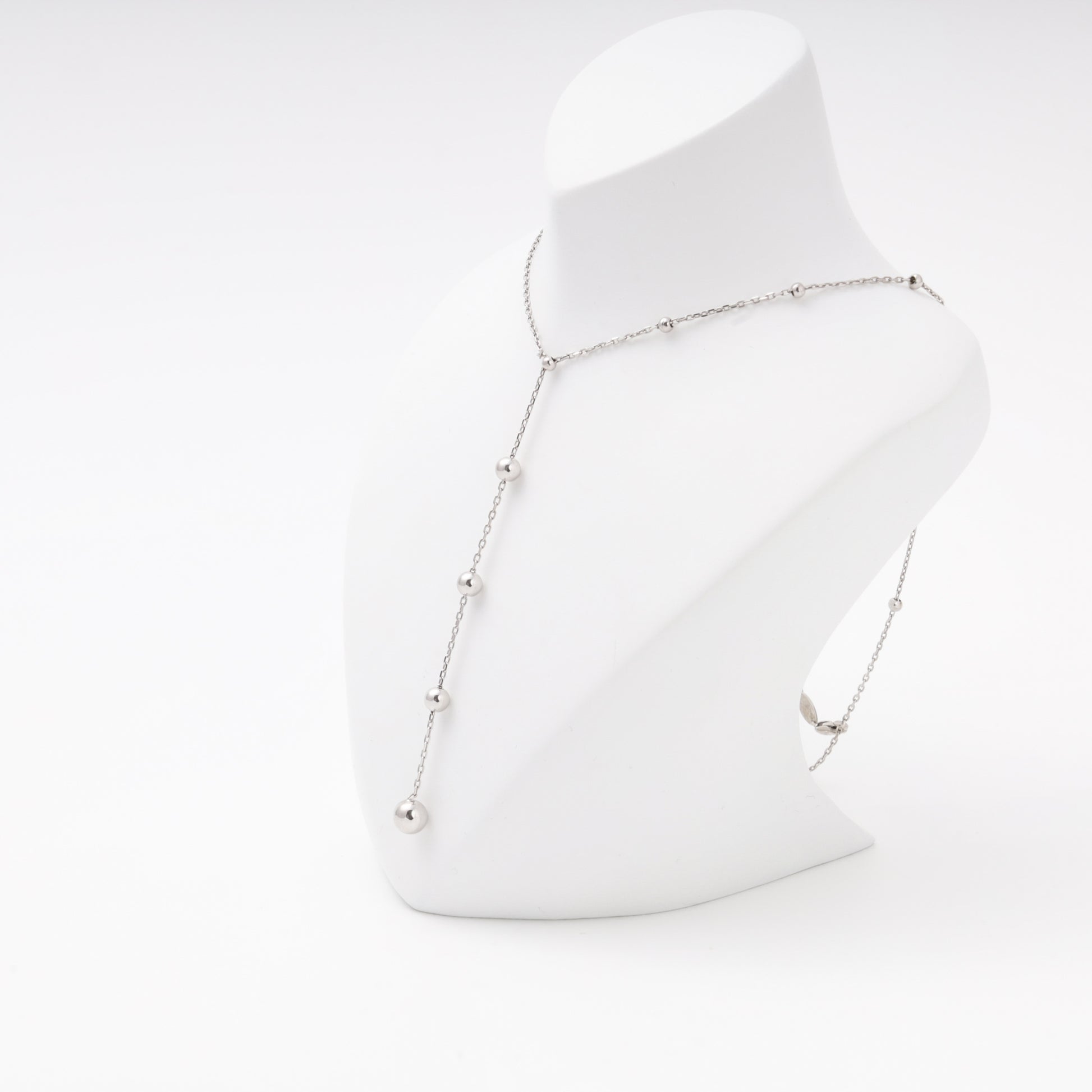 Silver 925 Rhodium Ball Chain Necklace Side View — Kabluchka