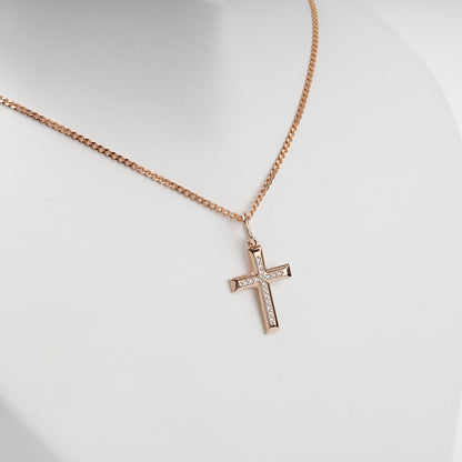 Rose gold cross pendant with clear cubic zirconia on a styling chain — Kabluchka