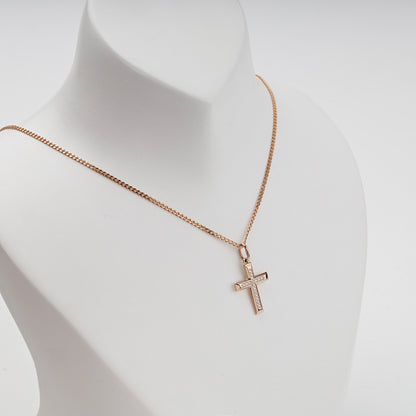Rose Gold 14K (585) cross pendant styled on a chain — Kabluchka