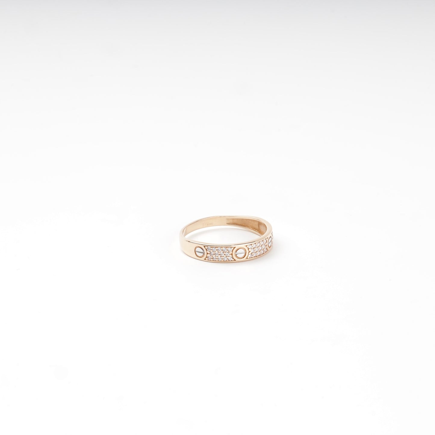 Gold 585 Screw-Motif Band Ring with Cubic Zirconia — Kabluchka