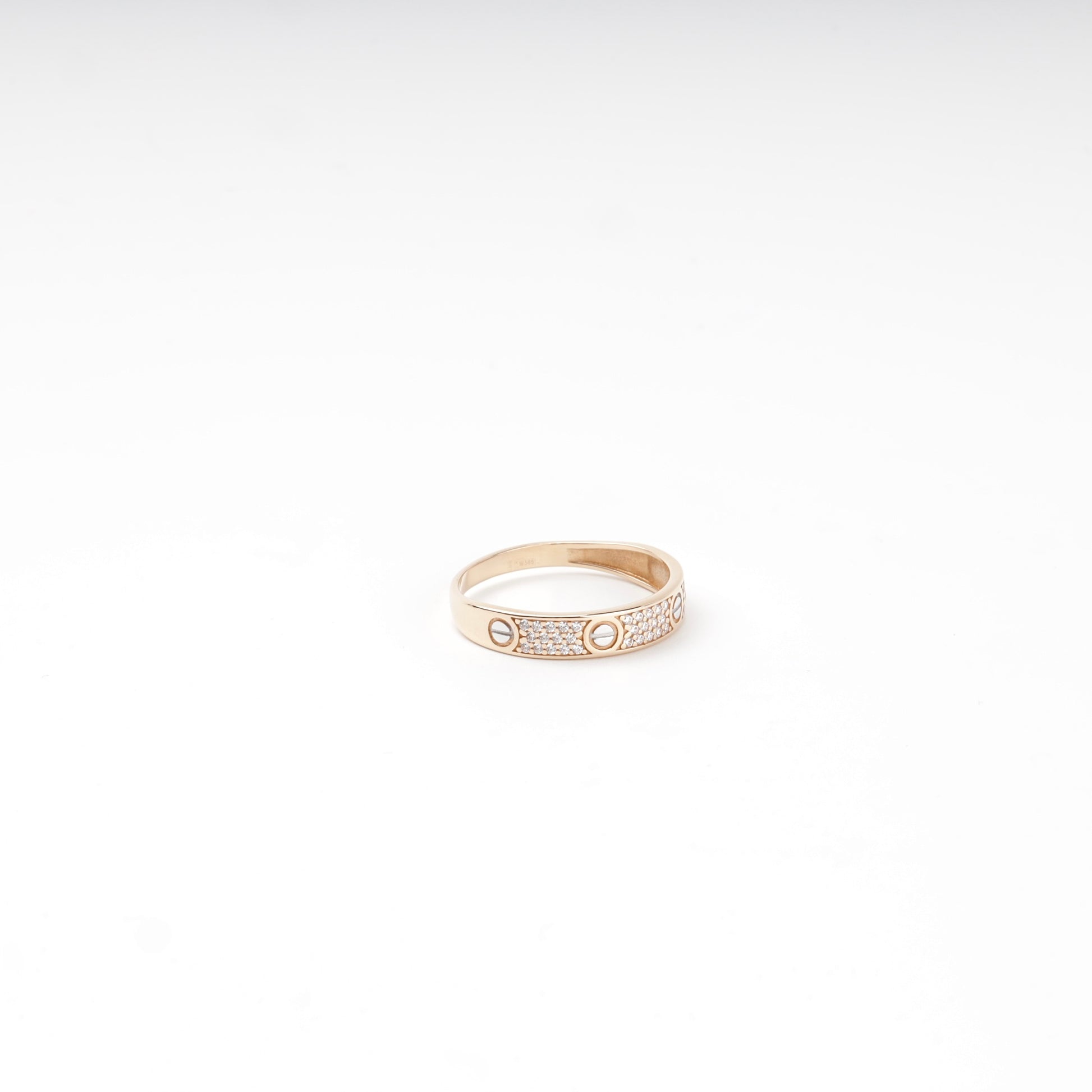 Gold 585 Screw-Motif Band Ring with Cubic Zirconia — Kabluchka