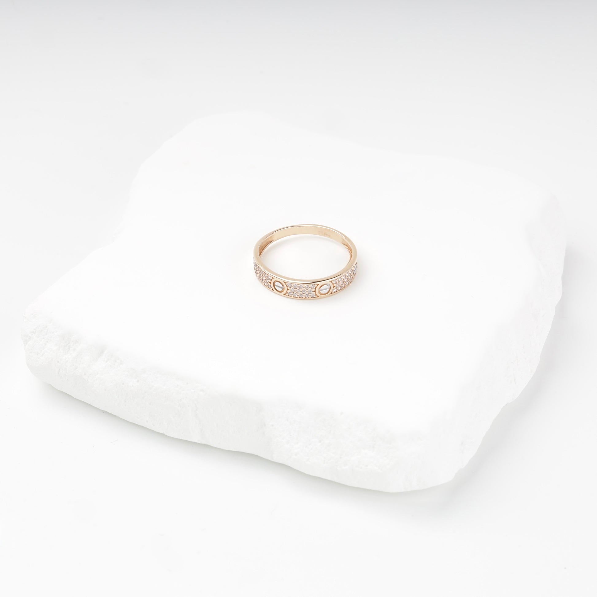 Gold 585 Screw-Motif Band Ring side view — Kabluchka
