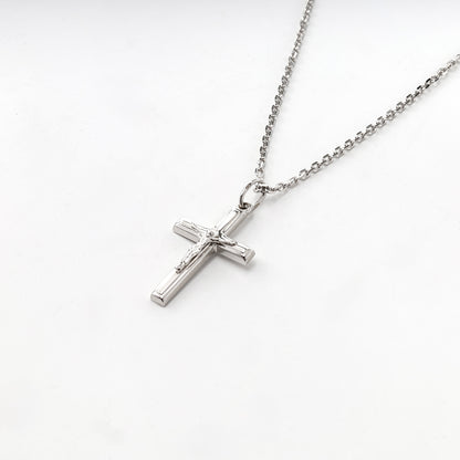 Silver 925 engraved open-frame crucifix pendant, side view