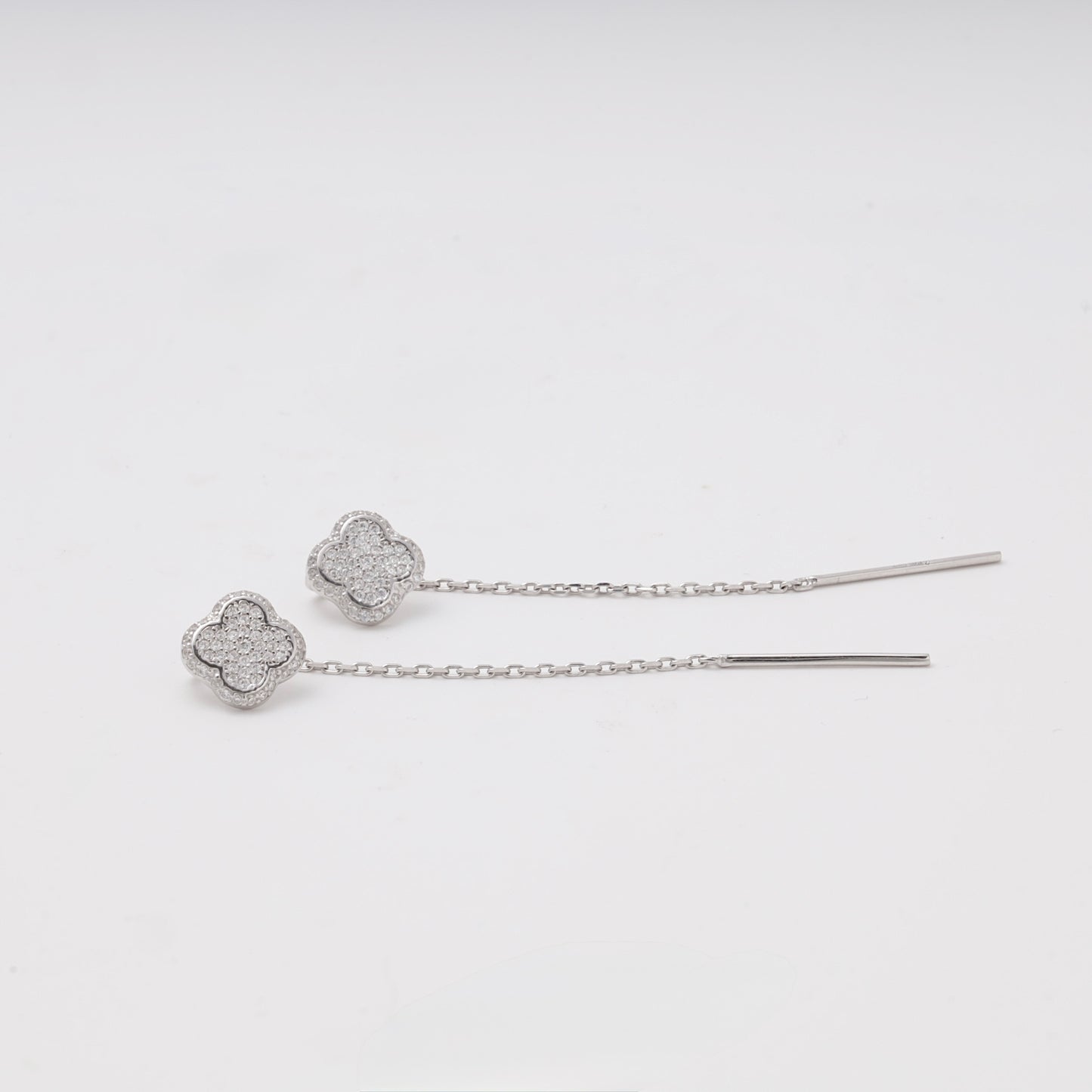 Silver 925 clover CZ threader earrings — view 4 — Kabluchka