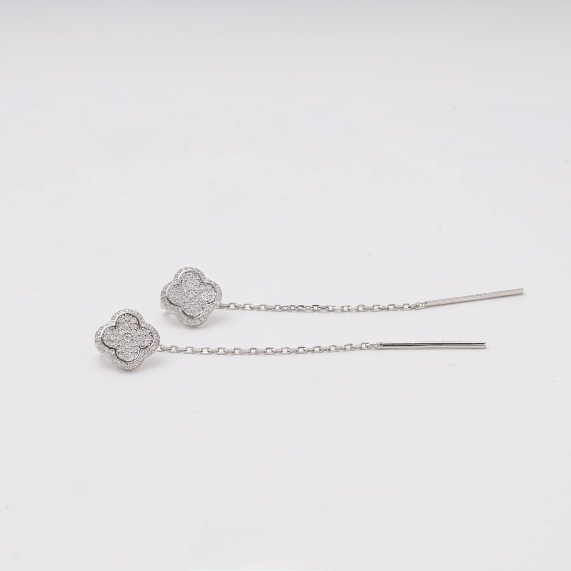 Silver 925 clover CZ threader earrings — view 4 — Kabluchka