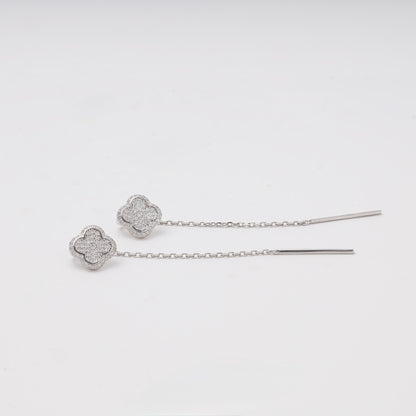Silver 925 clover CZ threader earrings — view 4 — Kabluchka