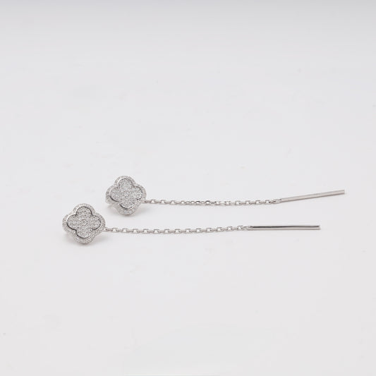 Silver 925 clover CZ threader earrings — view 4 — Kabluchka