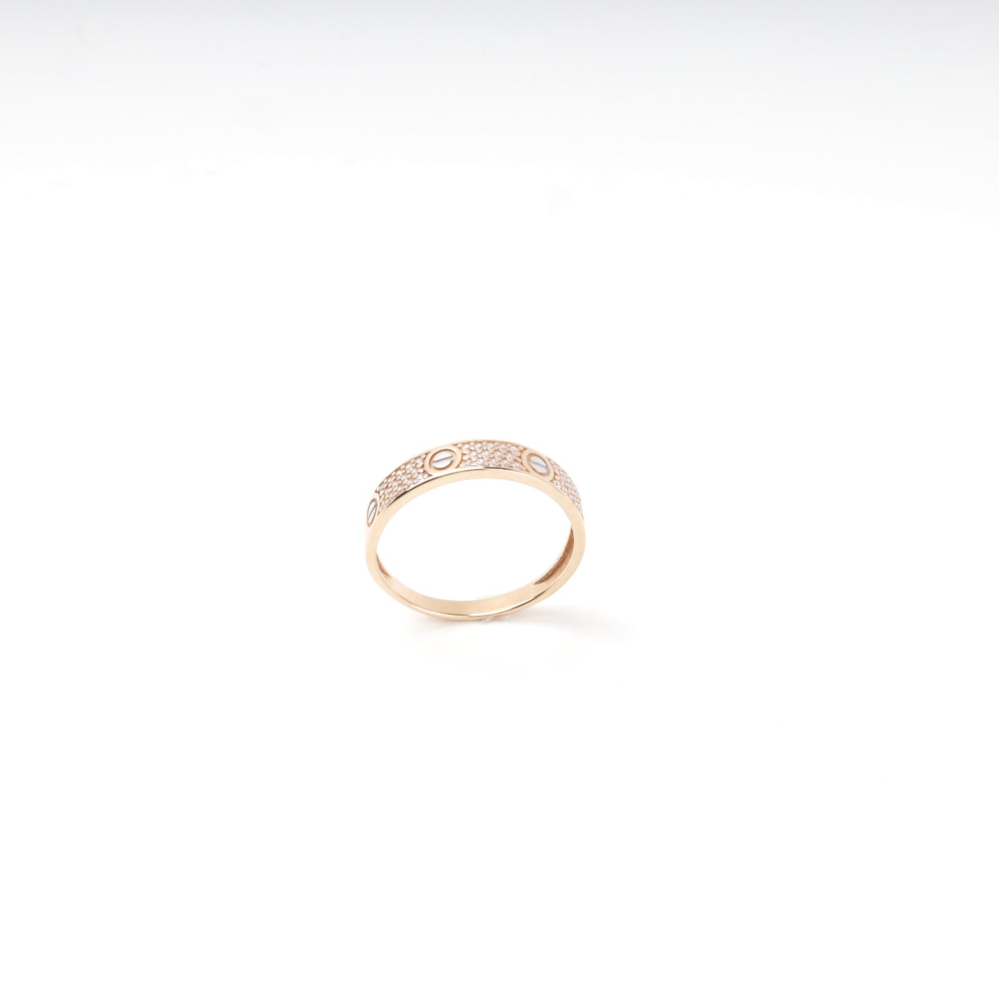 Rose Gold 585 screw-motif band ring with pave cubic zirconia — Kabluchka