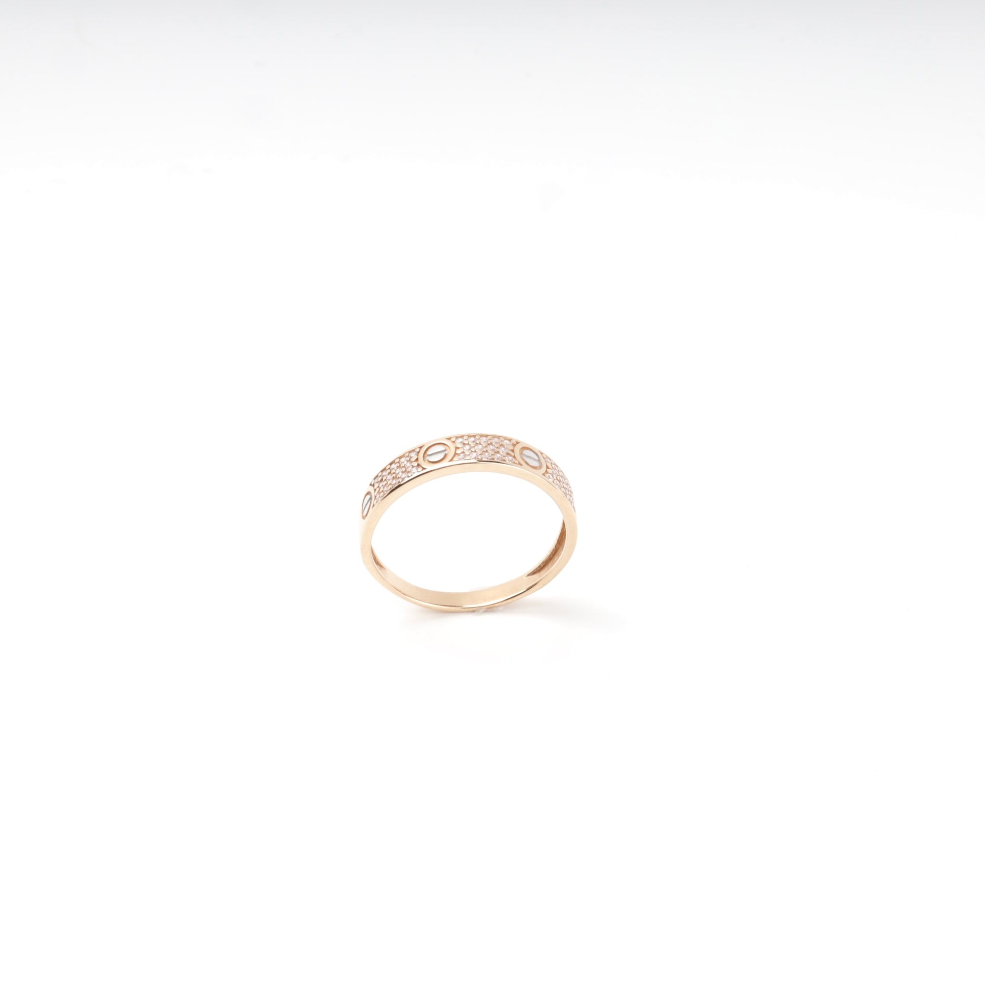 Rose Gold 585 screw-motif band ring with pave cubic zirconia — Kabluchka