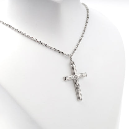 Silver 925 engraved open-frame crucifix pendant, angled view