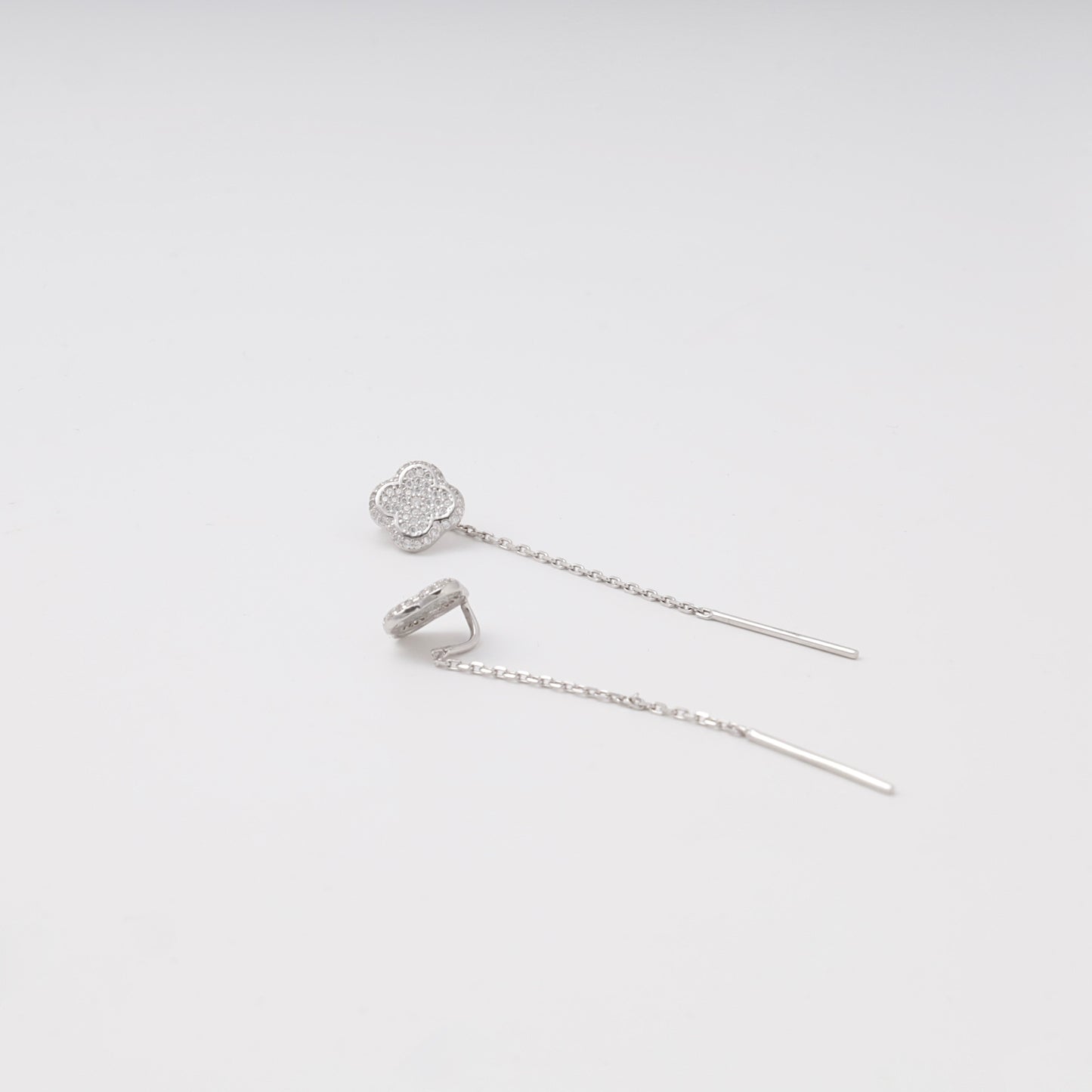 Silver 925 clover CZ threader earrings — view 3 — Kabluchka