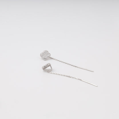 Silver 925 clover CZ threader earrings — view 3 — Kabluchka