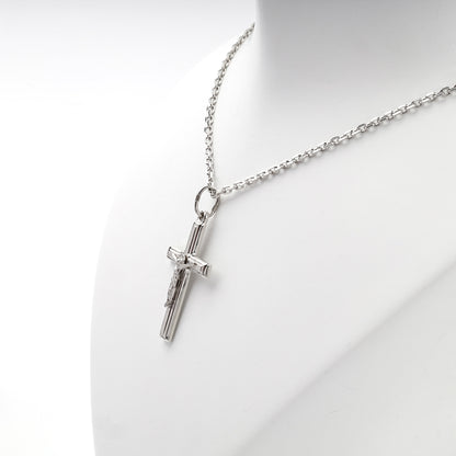 Silver 925 engraved open-frame crucifix pendant, display view