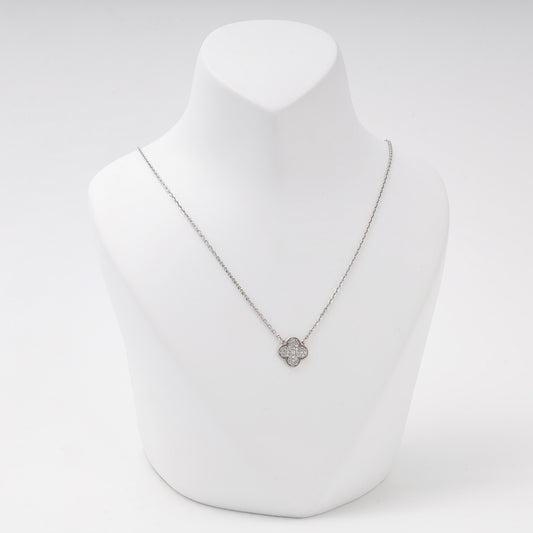 Silver 925 clover pendant necklace with cubic zirconia on a bust — Kabluchka