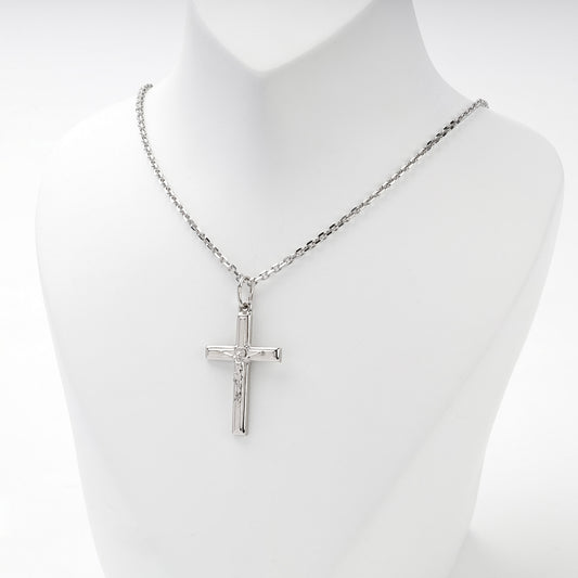 Silver 925 engraved open-frame crucifix pendant, front view