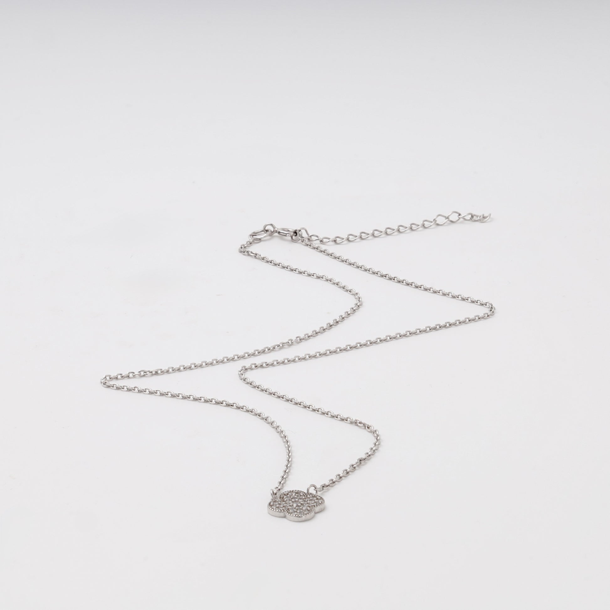 Silver 925 clover necklace, full chain with extender — Kabluchka