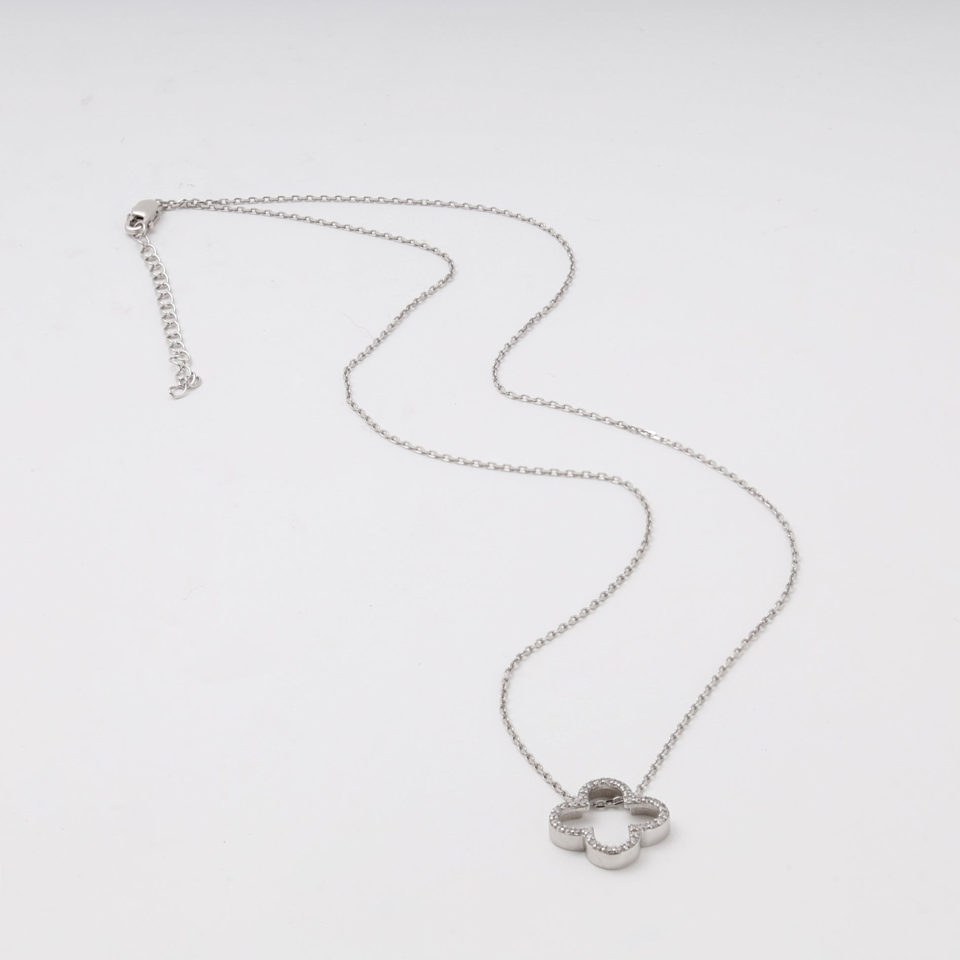 Silver 925 open clover necklace, full chain with extender — Kabluchka