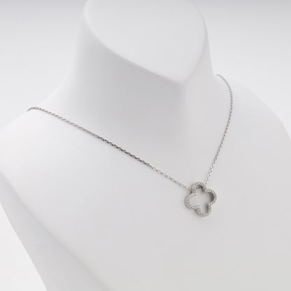 Silver 925 open clover cubic zirconia necklace, angled view — Kabluchka