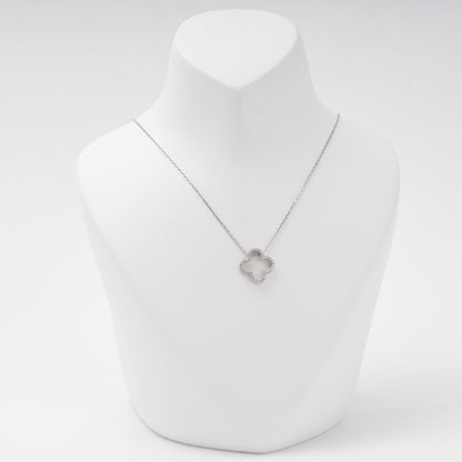 Silver 925 open clover pendant necklace with cubic zirconia on a bust — Kabluchka