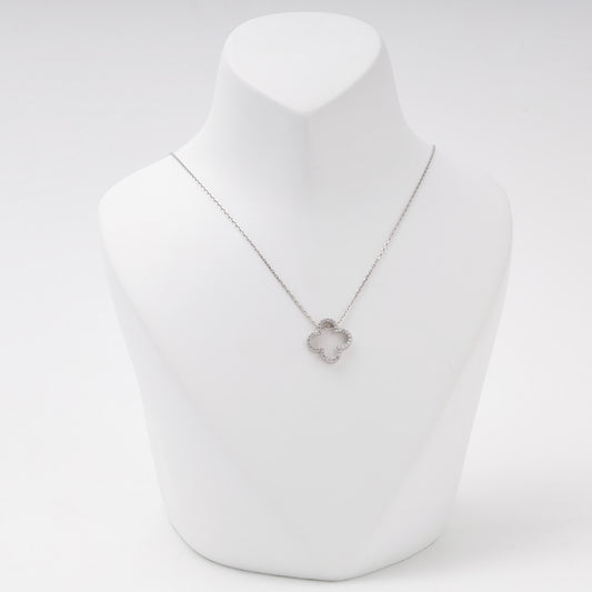 Silver 925 open clover pendant necklace with cubic zirconia on a bust — Kabluchka