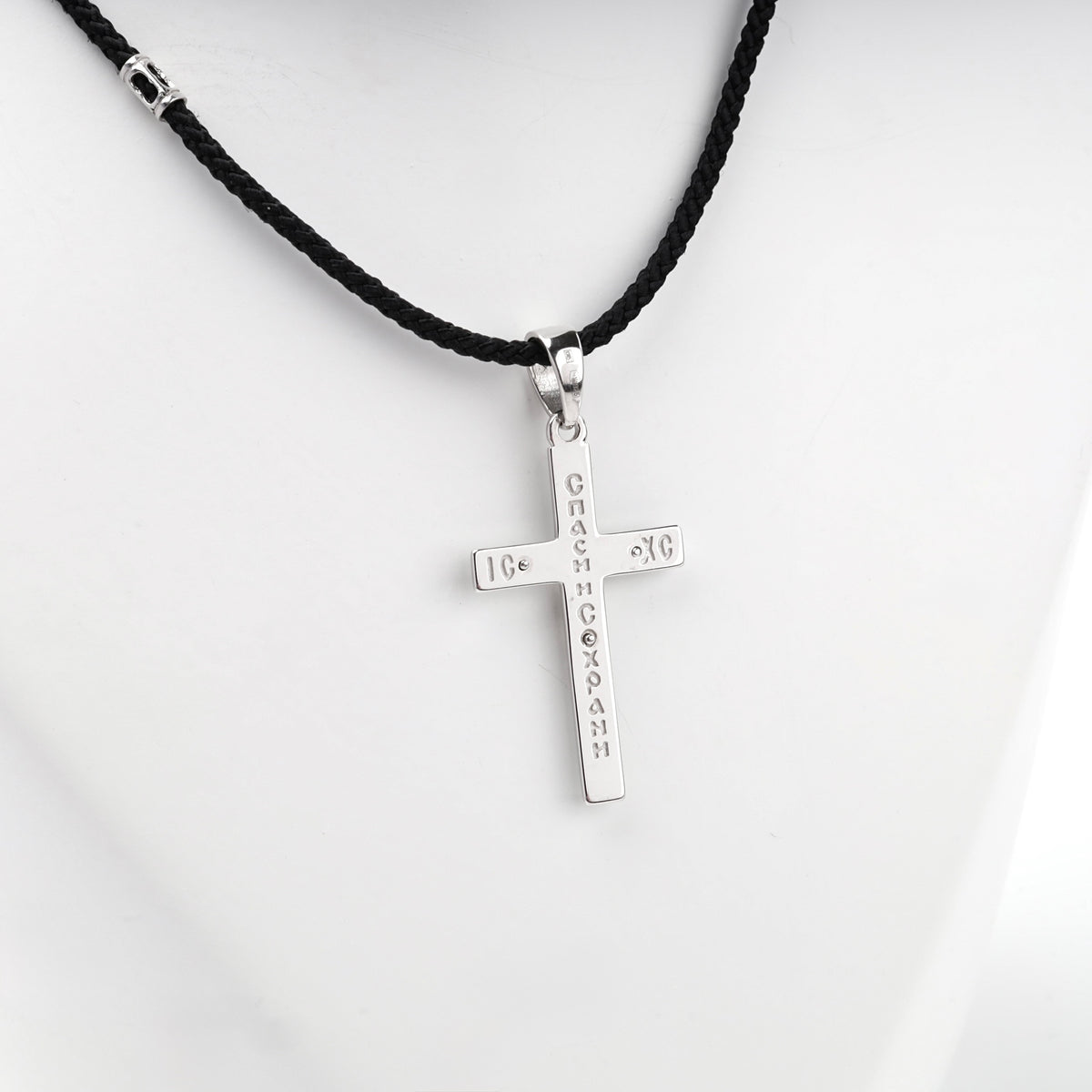 Silver 925 black enamel crucifix pendant, back view