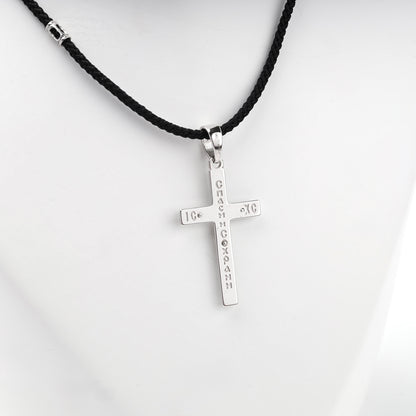 Silver 925 black enamel crucifix pendant, back view