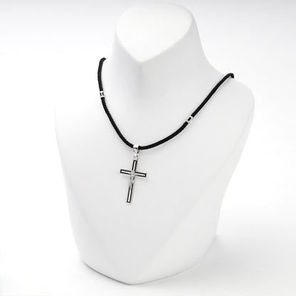 Silver 925 black enamel crucifix pendant, side view